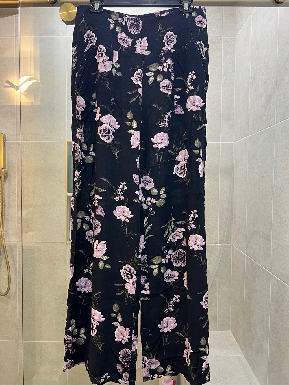 Women's Navy Wide-Leg Floral Pants - Purple Floral